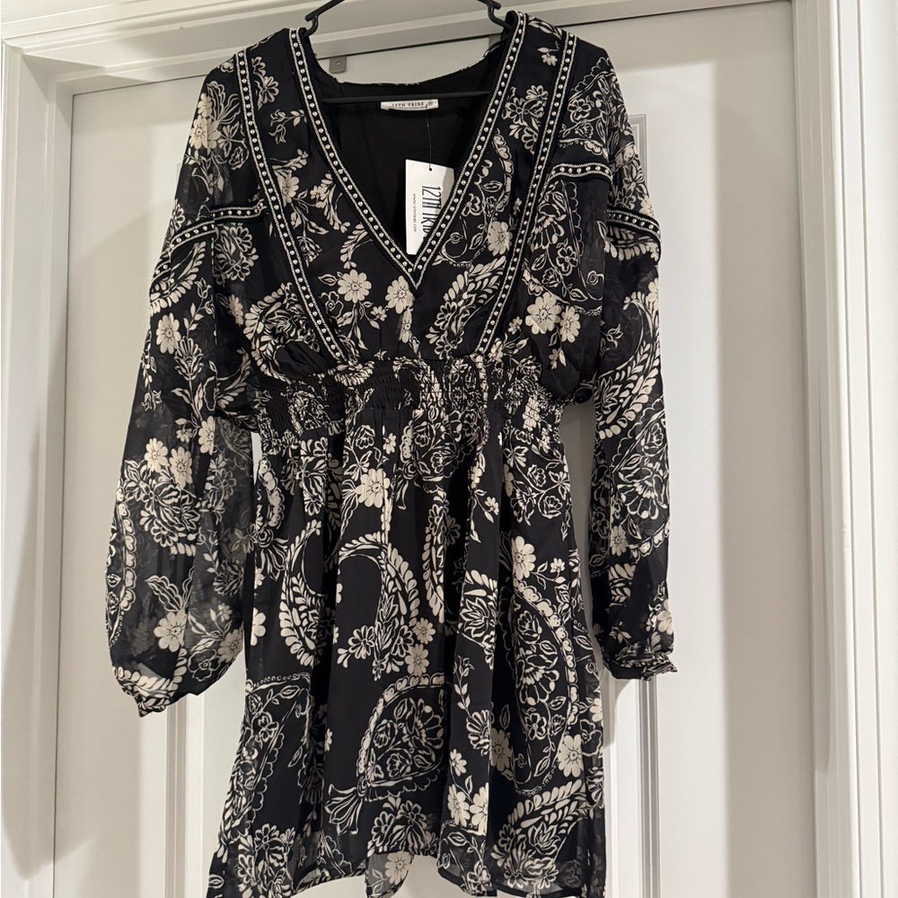 12th Tribe Black Dress with Floral Accents
